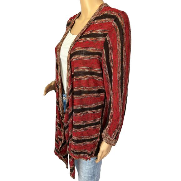 Kate Hill Linen Blend Striped Cardigan Sweater Red Open Front Size XL - Picture 3 of 8